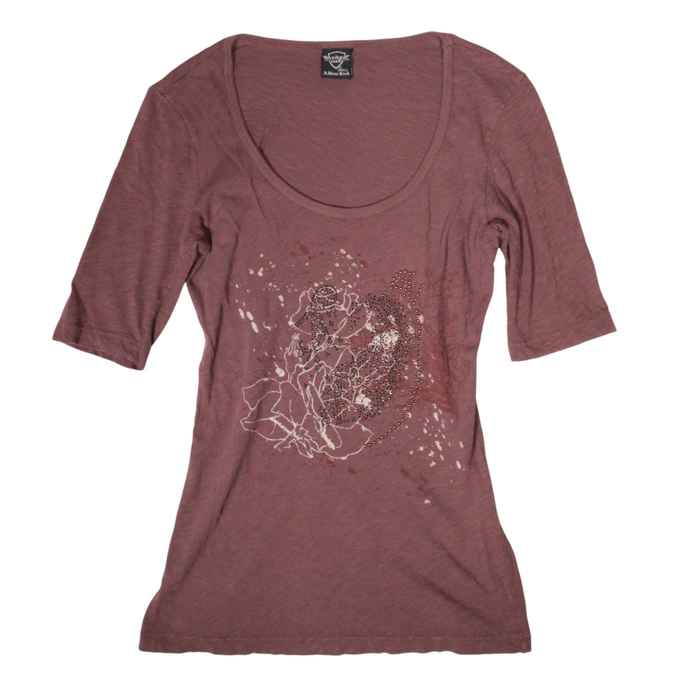 Vintage Sledge USA T-Shirt Graphic Rhinestone‎ Grunge Cotton Mauve Women S